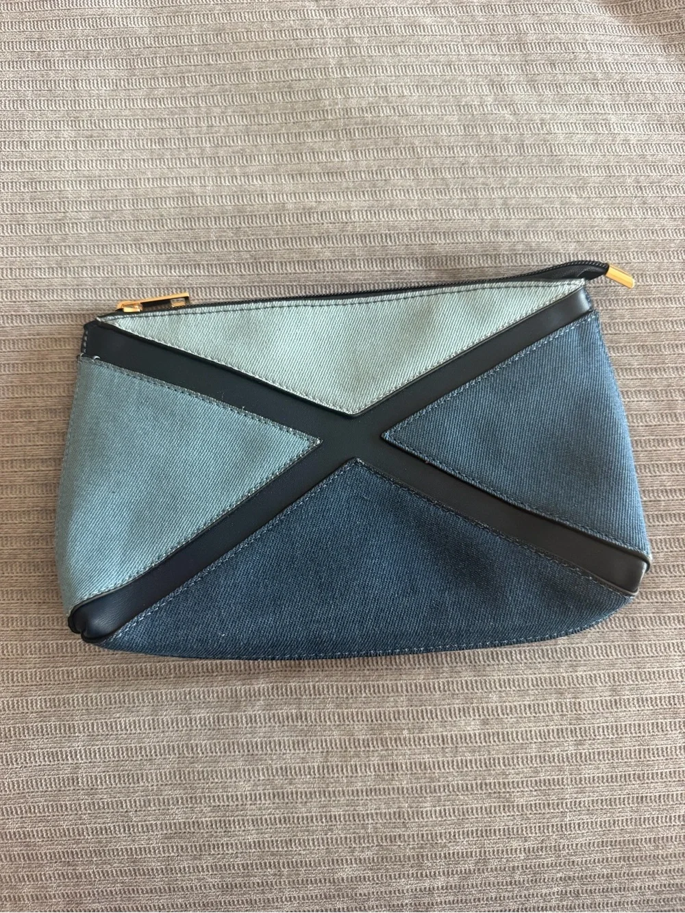 Blue Two-Tone Canvas Zip Pouch new